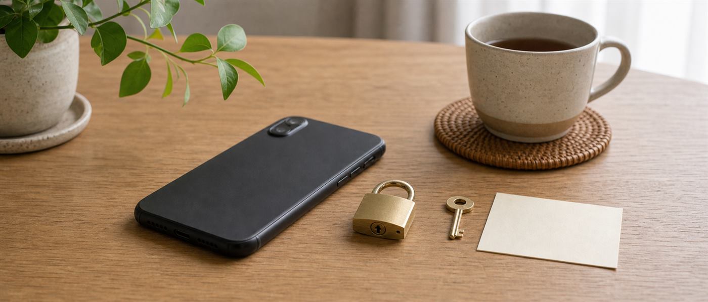 スマホとSNSまわりの不安を表す伏せられたスマホ