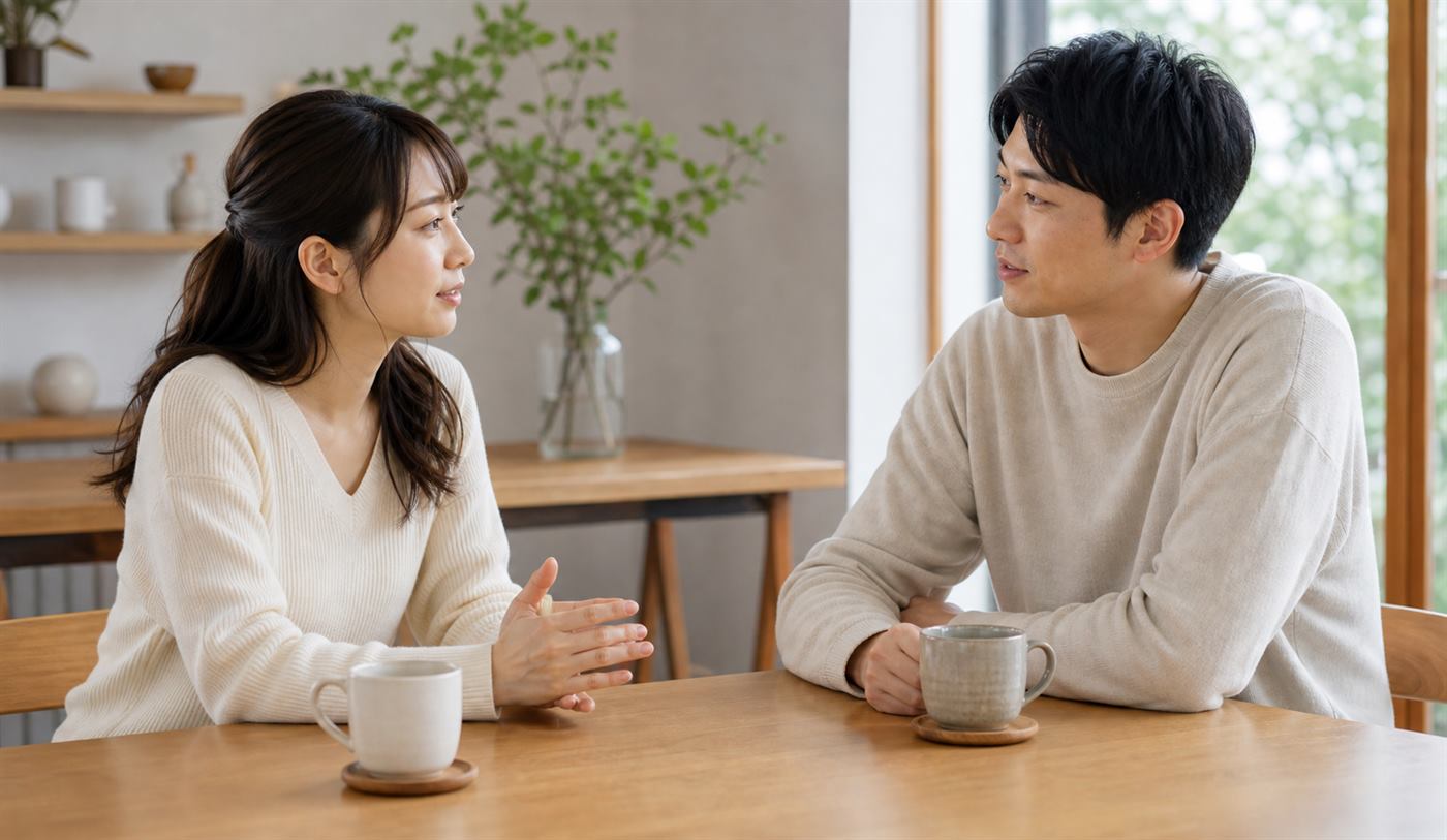落ち着いて直接話し合うイメージ