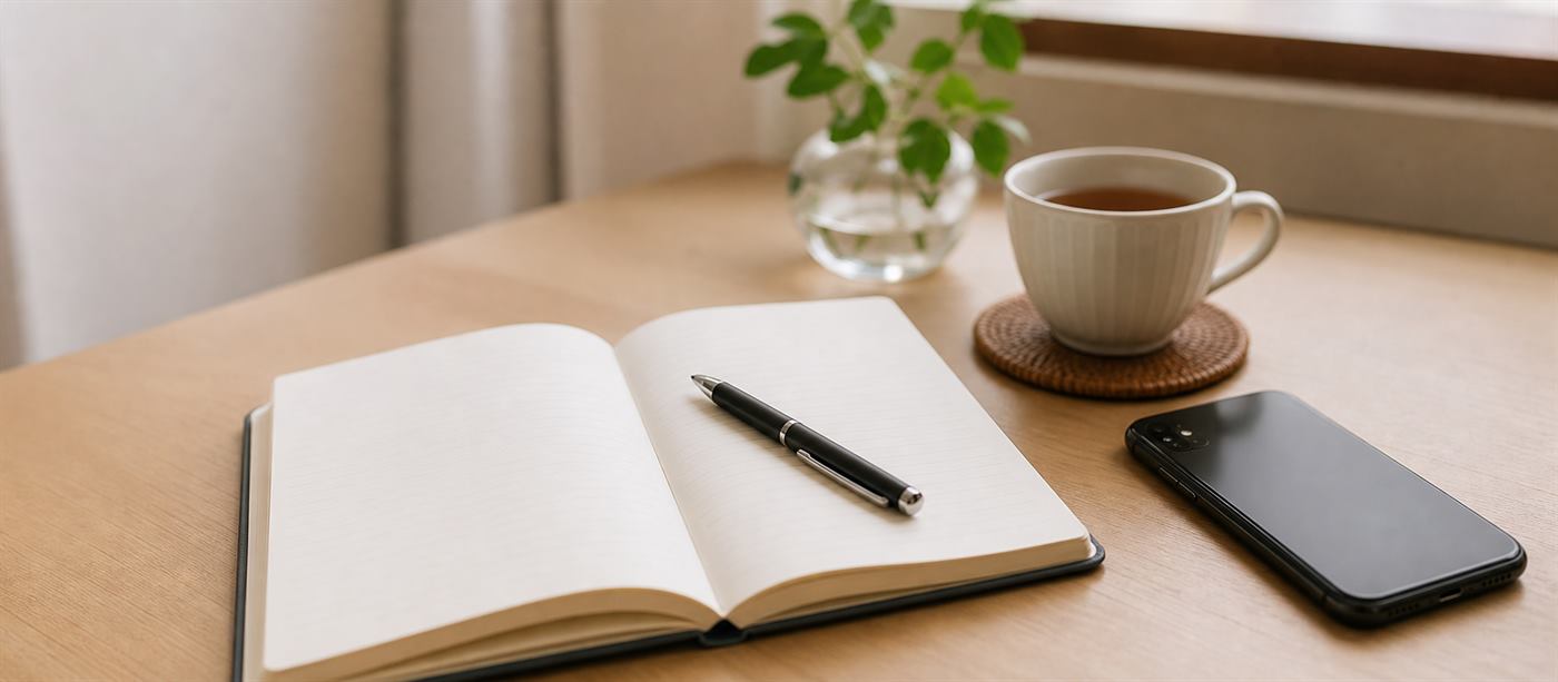 ノートに不安と事実を書き出して整理する様子